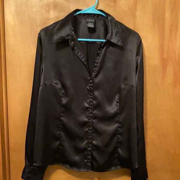 GEORGE BLACK STRETCH BLOUSE SATIN LOOK & FEEL